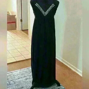 INC Black Studded V-Neck Spaghetti Strap Dress